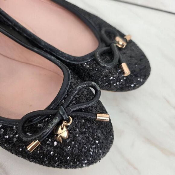 Kate Spade Women's Willa Black Glitter Bow Ballet Flats Size 6 - Picture 3 of 6